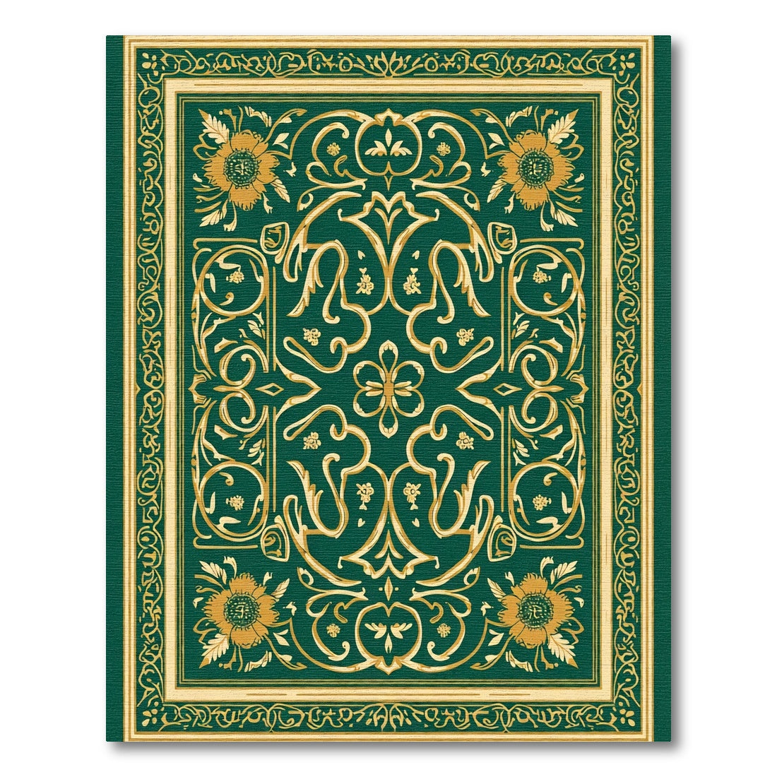 Emerald Golden Floral Intricate Border Rug