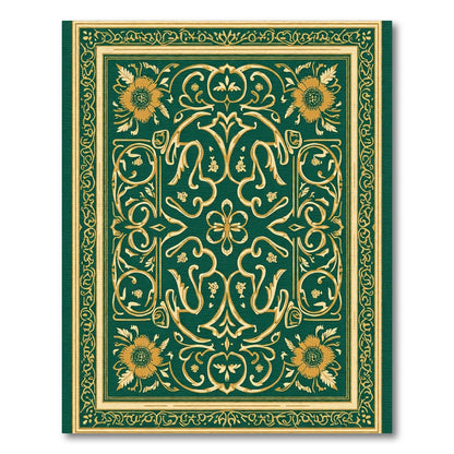 Emerald Golden Floral Intricate Border Rug