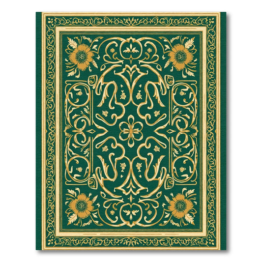 Emerald Golden Floral Intricate Border Rug