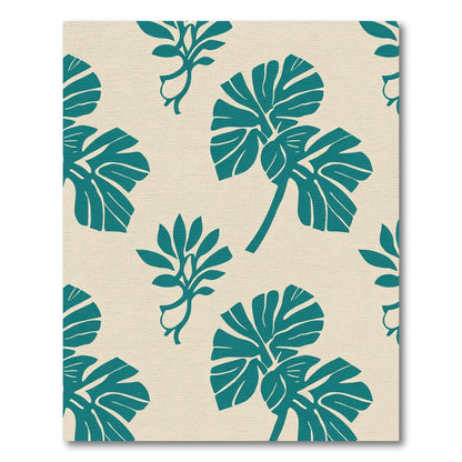 Teal Monstera Leaf Botanical Illustration Rug