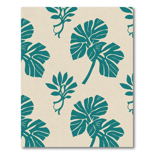 Teal Monstera Leaf Botanical Illustration Rug