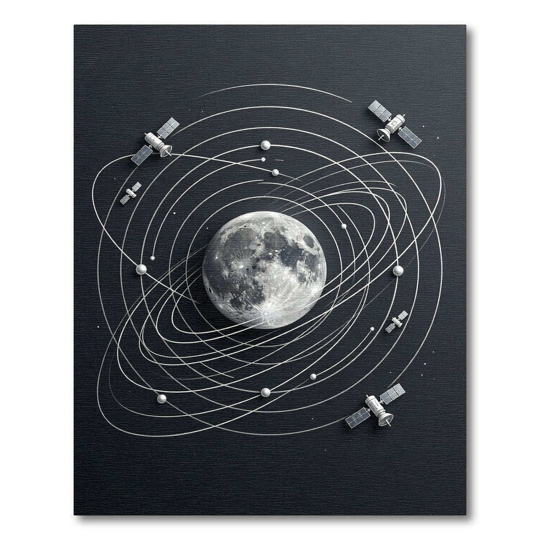 Celestial Moon Orbit Satellite Monochrome Piece Rug