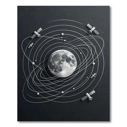 Celestial Moon Orbit Satellite Monochrome Piece Rug