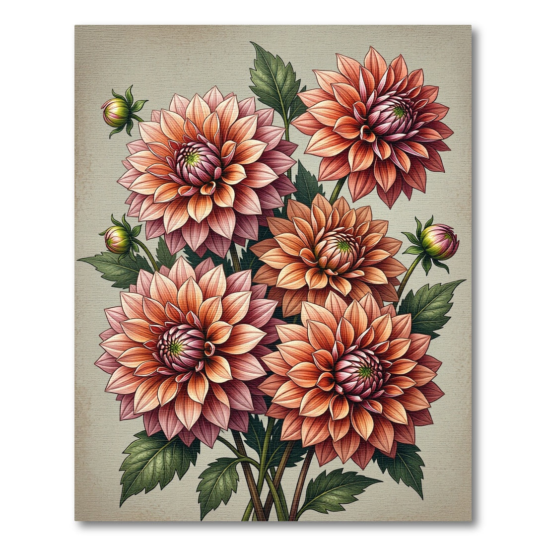 Golden Peach Dahlia Floral Bouquet Rug
