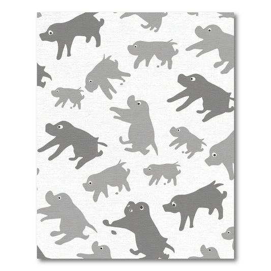 Whimsical Gray Dog Pattern Rug