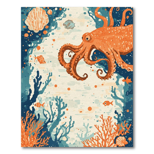 Orange Octopus Underwater Coral Scene Rug