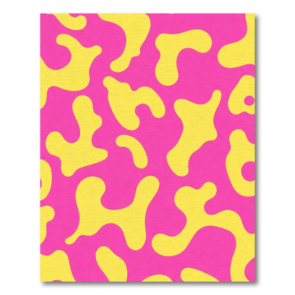 Vibrant Yellow Amoeba Pink Background Rug