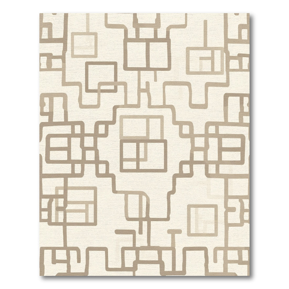 Neutral Beige Geometric Maze Rug