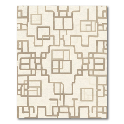 Neutral Beige Geometric Maze Rug
