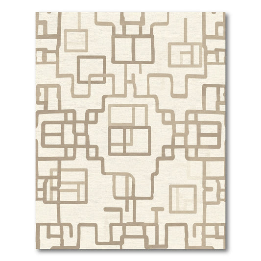 Neutral Beige Geometric Maze Rug