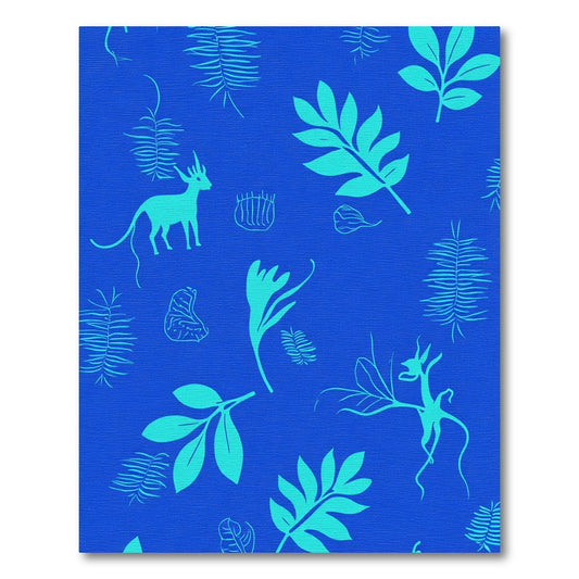 Turquoise Fauna Leafy Blue Composition Rug