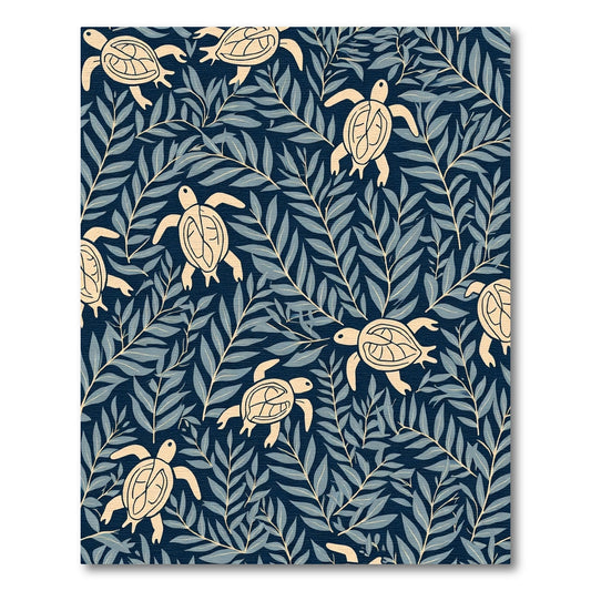 Navy Cream Turtle Leaf Pattern Rug