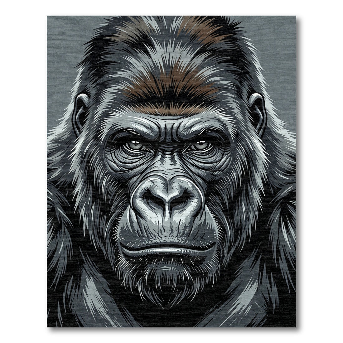 Majestic Silver Gorilla Portrait Illustration Rug