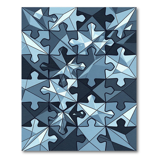 Cool Blue Geometric Crystal Jigsaw Rug