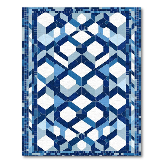 Cool Blue Geometric Interlocking Diamond Rug