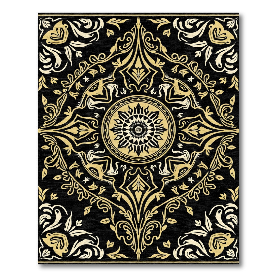 Black Gold Ornamental Medallion Swirl Rug