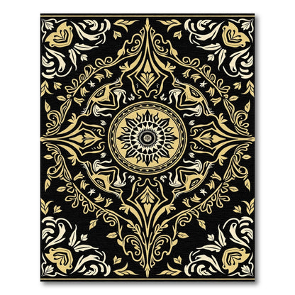 Black Gold Ornamental Medallion Swirl Rug