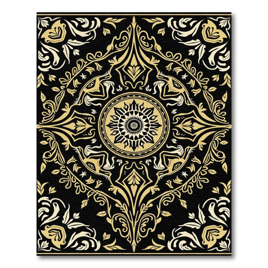 Black Gold Ornamental Medallion Swirl Rug
