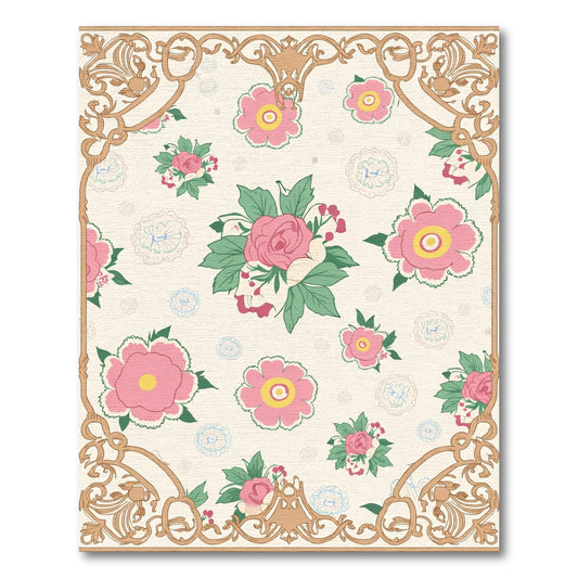 Pink Floral Garden with Gold Trim Rug