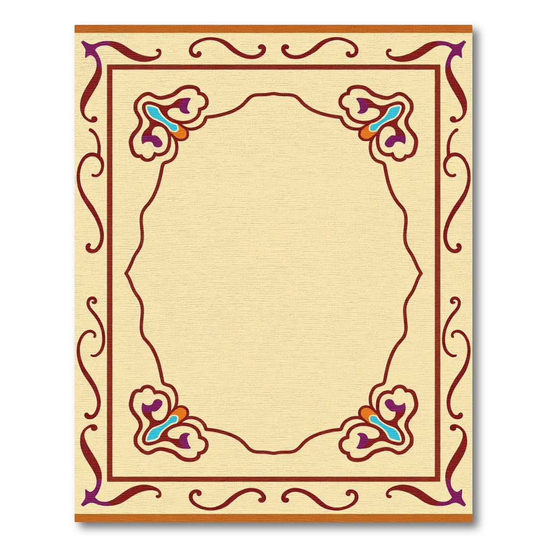 Crimson Floral Bordered Cream Rug