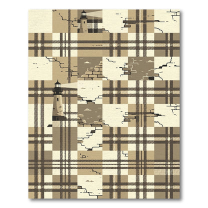 Beach Cottage Lighthouse Plaid Rug