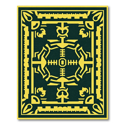 Bold yellow symbolic medallion dark green Rug