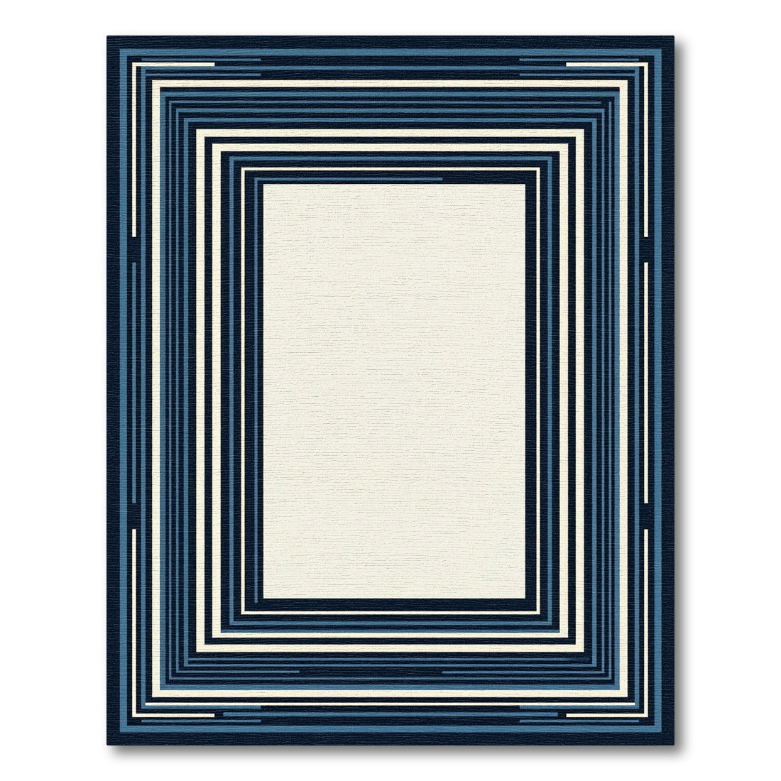 Deep Blue Layered Geometric Frame Rug
