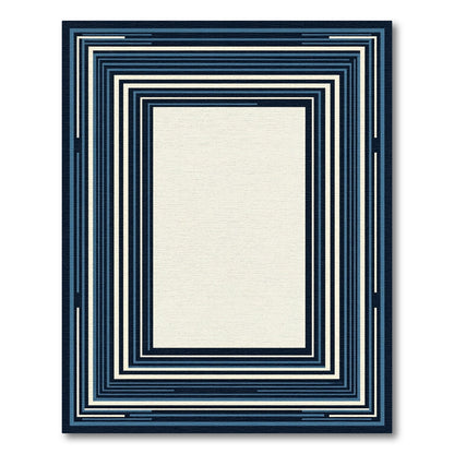 Deep Blue Layered Geometric Frame Rug