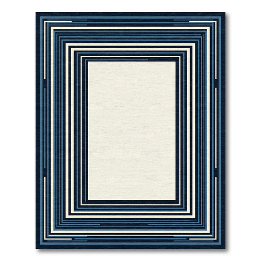 Deep Blue Layered Geometric Frame Rug
