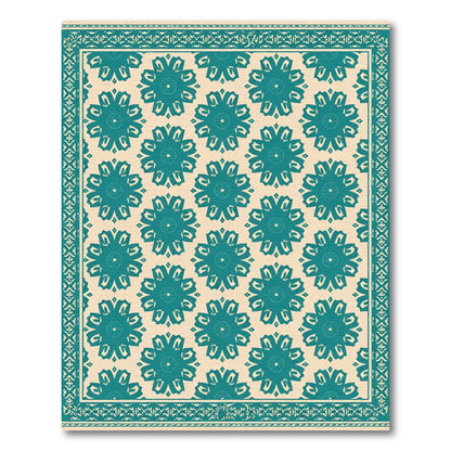 Teal Floral Medallion Cream Background Rug