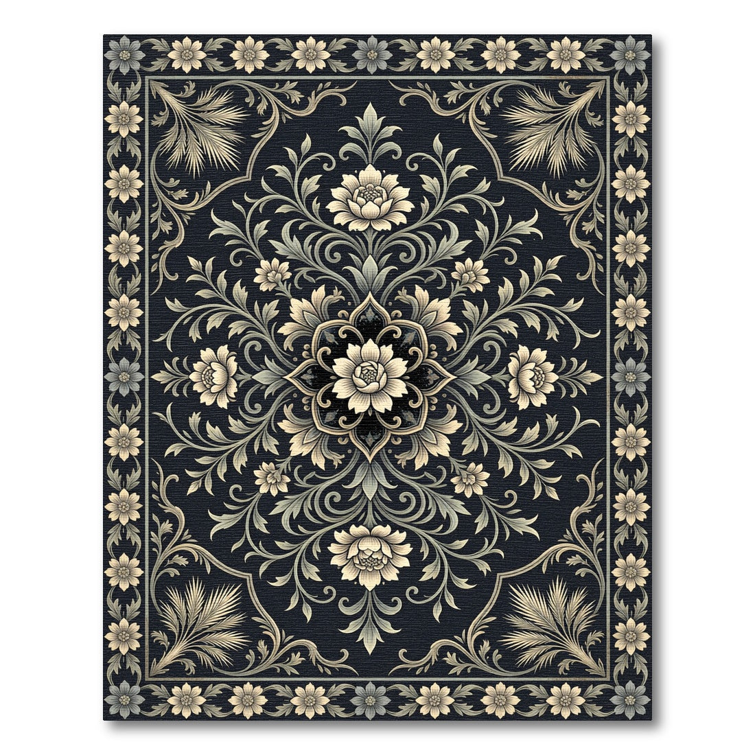 Classic Tan Floral Scroll Border Rug