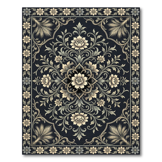 Classic Tan Floral Scroll Border Rug