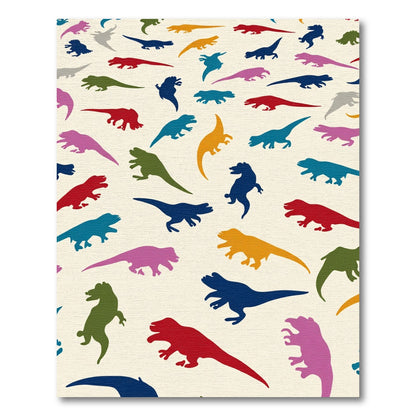 Colorful Dinosaur Silhouette Repeating Pattern Rug