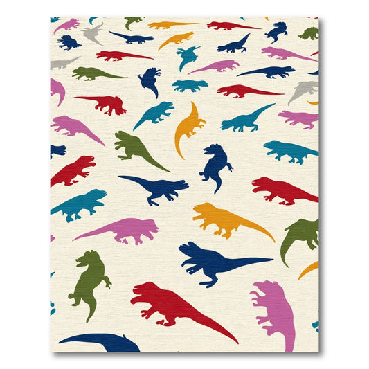 Colorful Dinosaur Silhouette Repeating Pattern Rug