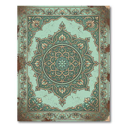 Vintage Mint Floral Mandala Medallion Rug