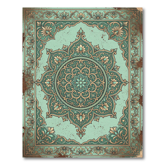Vintage Mint Floral Mandala Medallion Rug