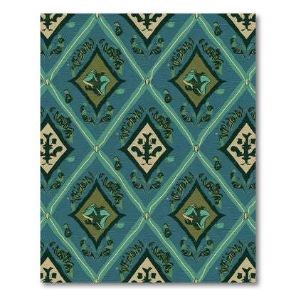 Teal Diamond Medallion Floral Accents Rug