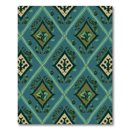 Teal Diamond Medallion Floral Accents Rug