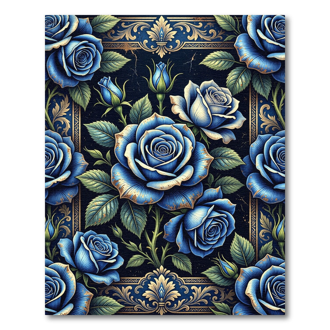 Royal Blue Rose Flourish Border Rug