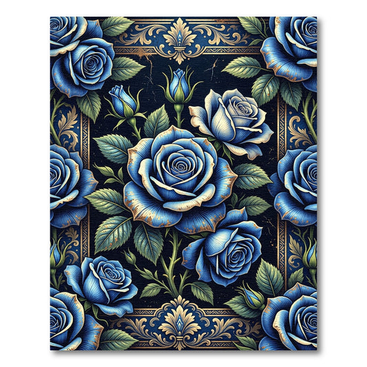 Royal Blue Rose Flourish Border Rug