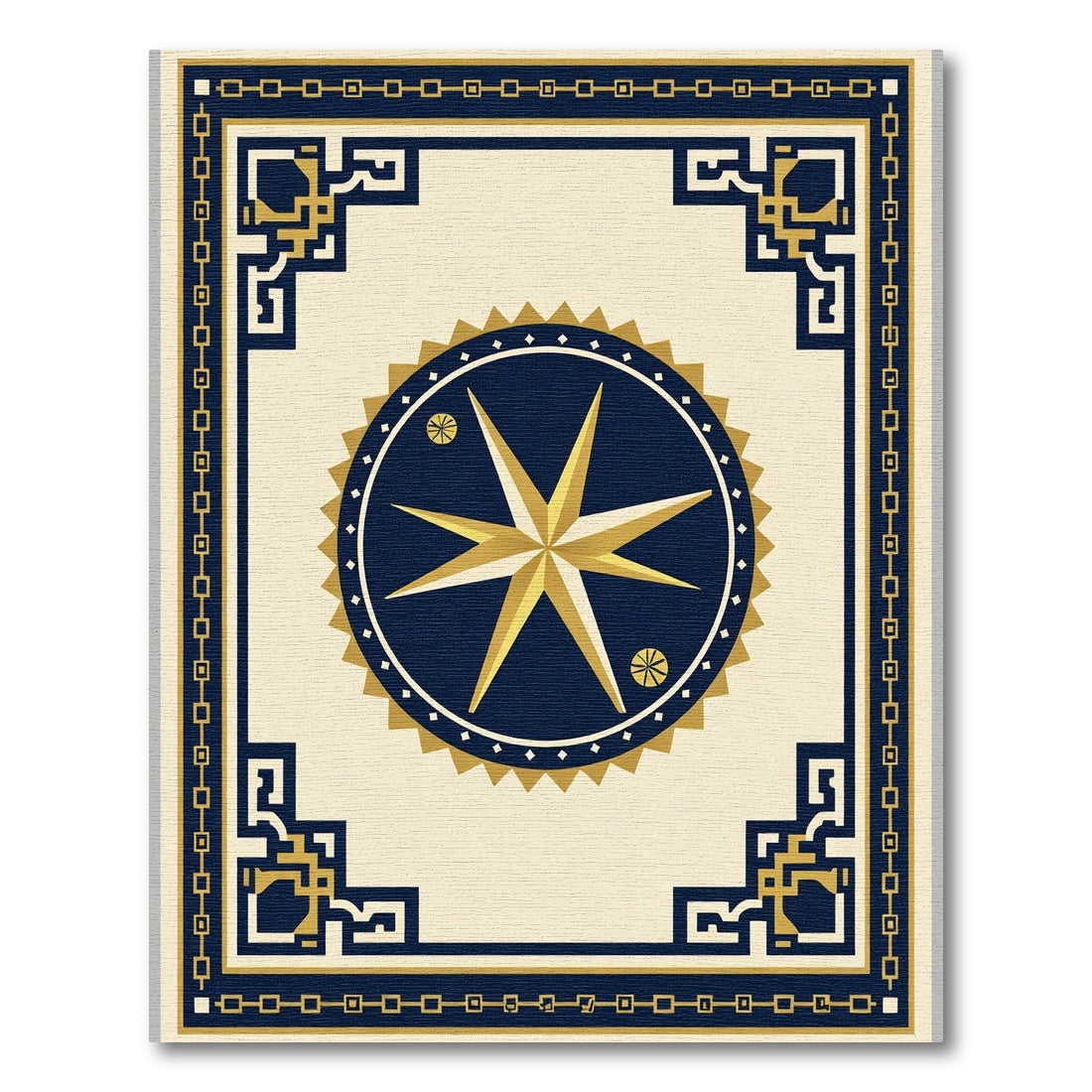 Navy Gold Compass Star Border Rug