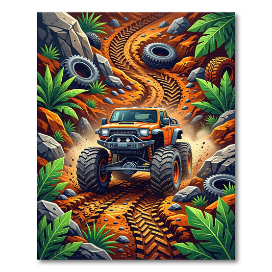 Vibrant Monster Truck Jungle Trail Rug