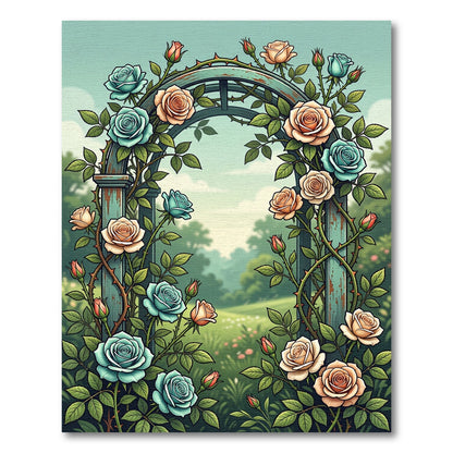 Enchanted Blue Peach Rose Trellis Rug