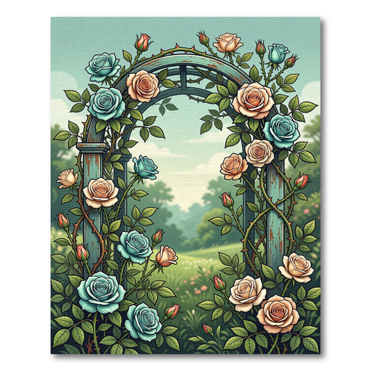 Enchanted Blue Peach Rose Trellis Rug