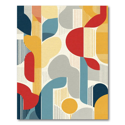 Abstract Geometric Forms Mustard Blue Red Rug
