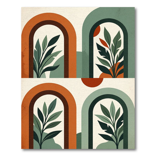 Mid Century Terracotta Green Arch Foliage Rug