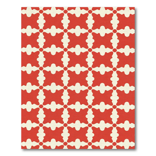 Crimson Ivory Abstract Lattice Rug
