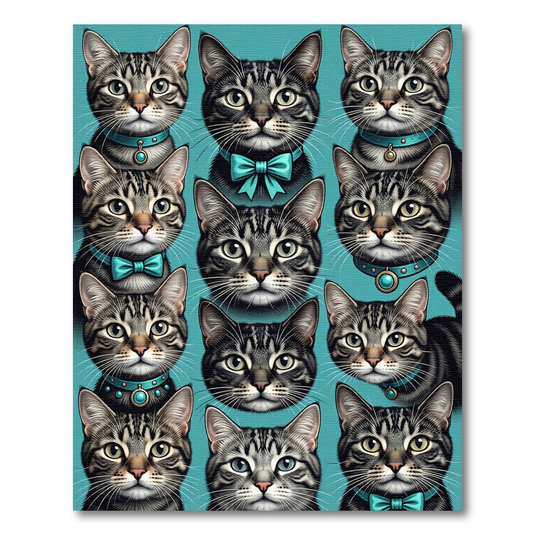 Tabby Cat Portrait Collection Teal Rug