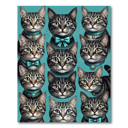 Tabby Cat Portrait Collection Teal Rug