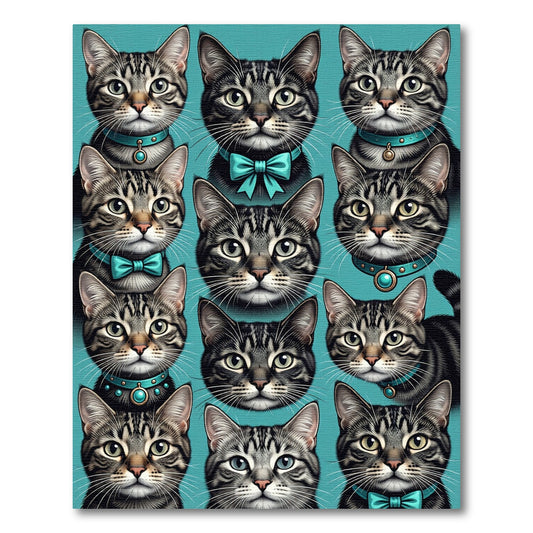 Tabby Cat Portrait Collection Teal Rug